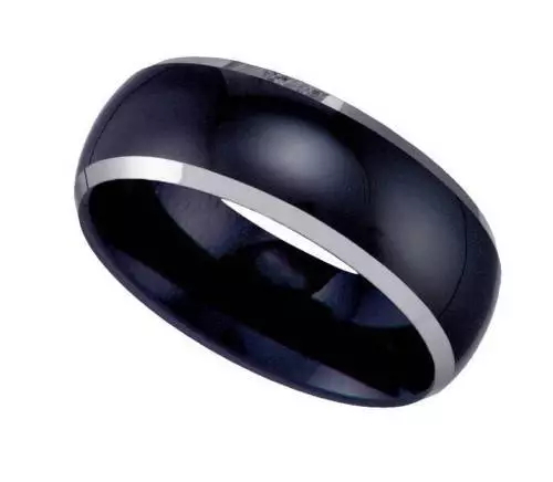 Geraud Tungsten Wedding Band Men s Domed Polished Black Plated