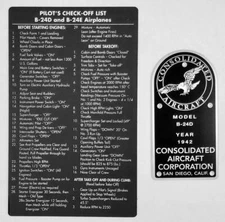 Consolidated B-24 Liberator Data Plate & Checklist Group, WWII Aviation GRP-0108
