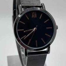 Minimalist Watch Womens 33mm Case Black Band Quartz Three Hands Analog
