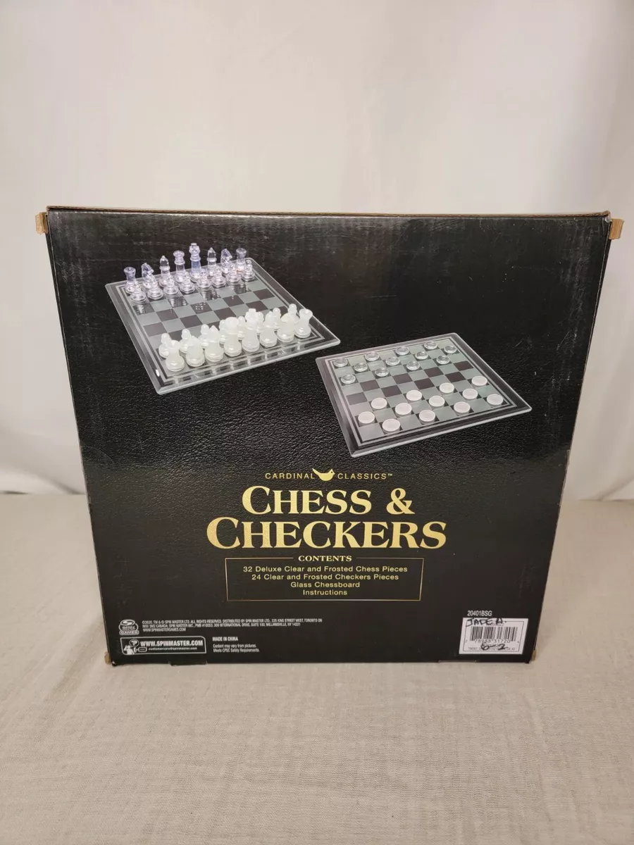 Clear Chess and Checkers Set with Glass Gameboard, for Adults and Kids Ages  8 and up