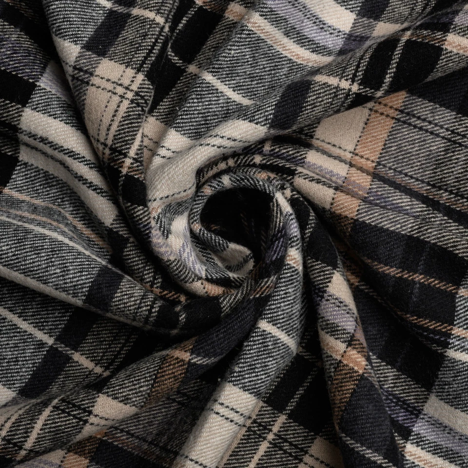 Tela de franela de algodón a cuadros tostado y negro - 60" de ancho - Se vende por yarda y perno Foto 2 de 4