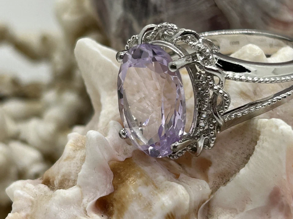 Precioso Anillo Rosa De Francia Amatista y Topacio Blanco Plata de Ley 925 Talla 8 Foto 3 de 4