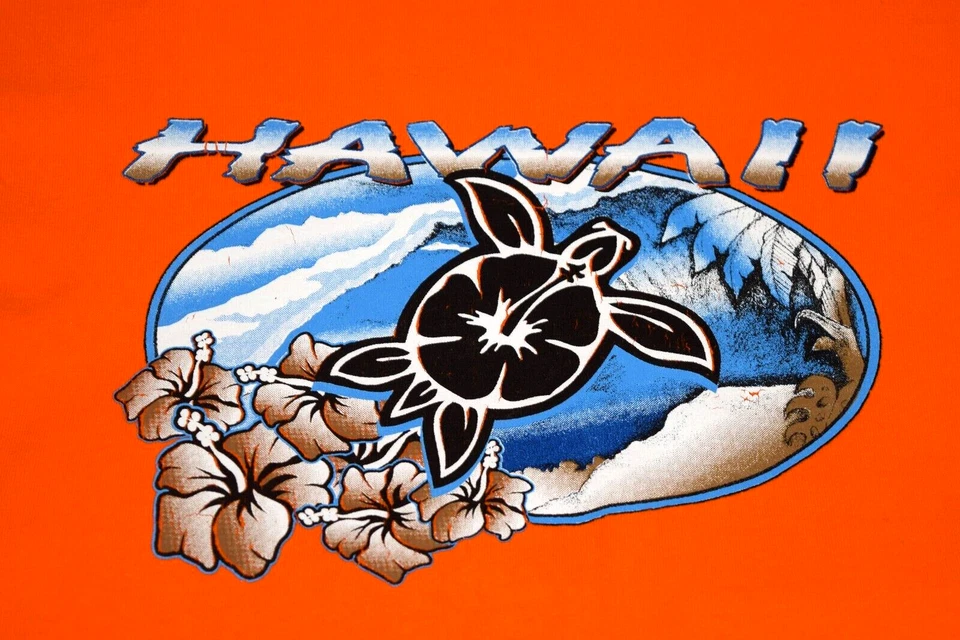 Vintage T-Shirt Rip Curl Size M/L 90s Orange Hawaii Floral Blue Turtle Shirt - Image 3 of 4