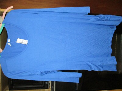 J/M SPORTSWEAR NWT SMALL 3/4 SLEEVE STRONG BLUE SHARK BITE HEM