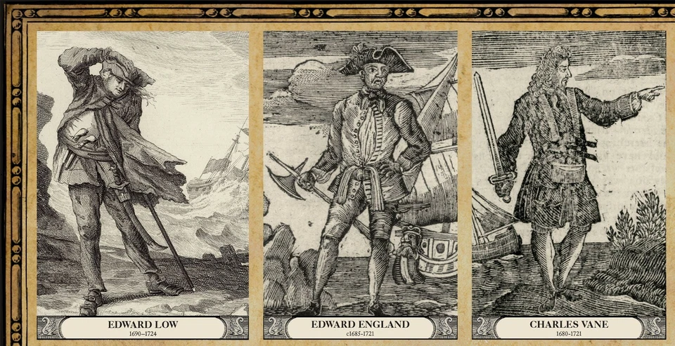 PIRATE MAP POSTER Vintage Art, flags, ships, treasure, women, history, Caribbean - Image 2 of 4