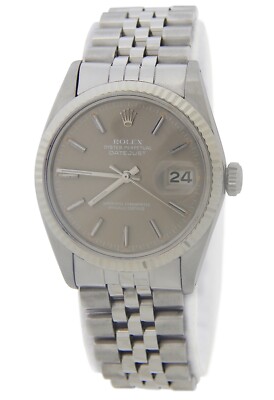 Rolex Datejust 16014 Mens Stainless Steel Watch 18K White Gold Bezel Slate Dial