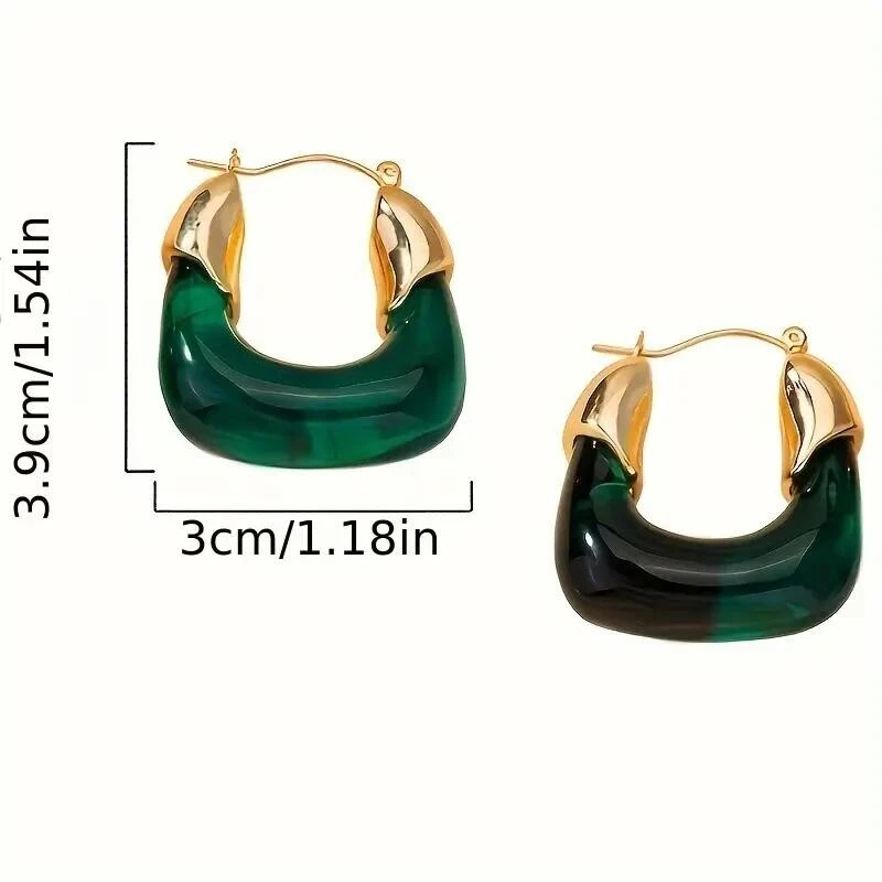 Fashion Women Retro 18K Gold Plated Geometric Green U-Shaped Earrings Gift New - Image 2 of 3