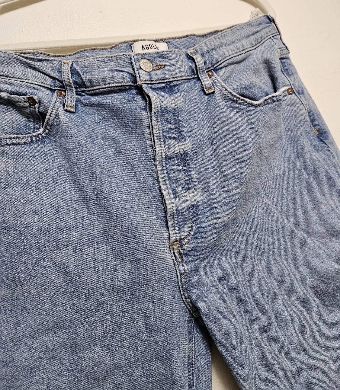 Agolde Riley High Rise Straight Crop Style A056-1255 Sz 31 Blue Button Fly