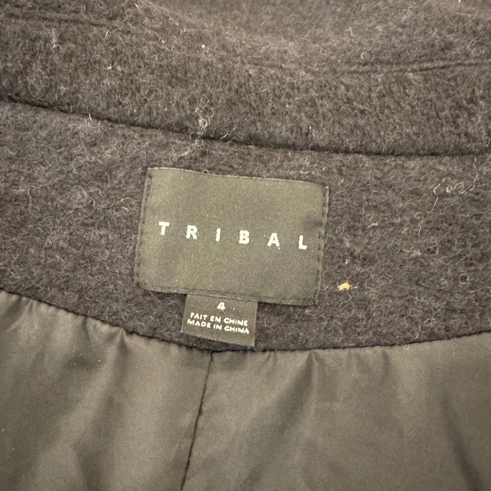 Tribal Wool Blend Leopard Print Belted Coat Jacket Winter Outerwear 4 Black Gray - Image 2 of 4