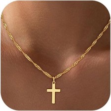 Cross Necklace for Women Trendy - Dainty 18K Real Gold Plated Minimalist Cross N