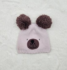NEXT Girls Knitted Hat Baby Double Pom Pomps Bear Bobble Winter Pink 1-2 Years