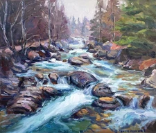 Landscape painting Original art Impressionism Oil on canvas by E Chernyakovsky