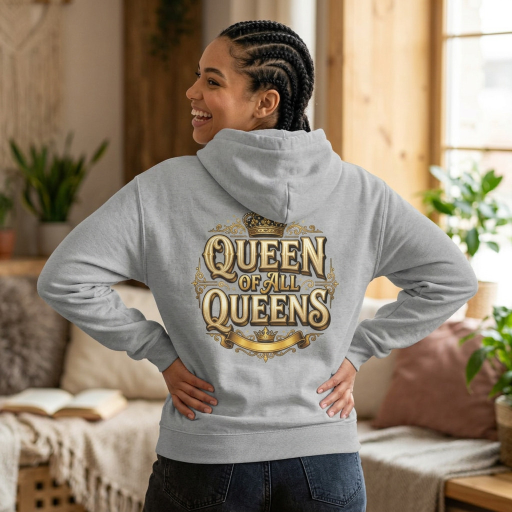 Sudadera con capucha corona dorada Queen | Gráfico trasero Queen of All Queens