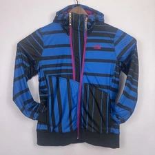 The North Face Womans Large Blue Black Stripe Track Jacket Zipper Closure Hoodie