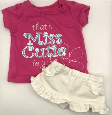 Build A Bear Outfit Koala Kids Pink Cutie Shirt BABW White Denim Ruffle Skirt