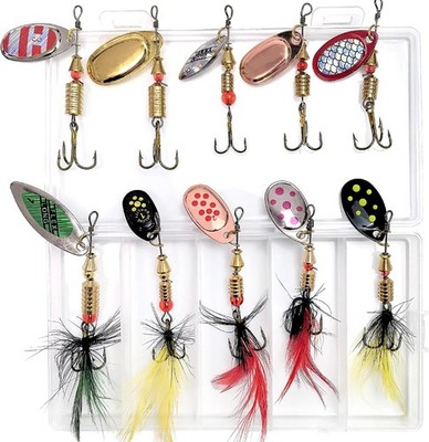 10PCS Rooster Tail Fishing Lures Trout Lures Inline Spinners Baits Kit Bass