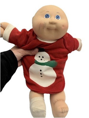 Vintage CABBAGE PATCH KID Christmas Outfit Bald Head Blue Eyes Doll Dimples