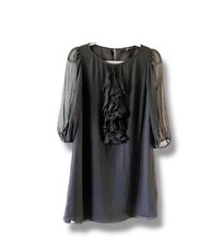Tibi Little Black Dress Silk Ruffles Size 8 Sheer Long Sleeves Dance Homecoming