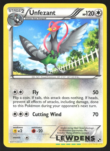 Unfezant - 86/114 - Rare - Black & White Base - Pokemon Card