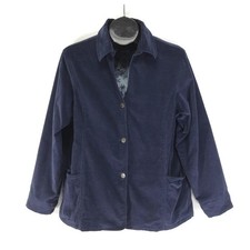 Susan Graver Style Micro Corduroy Blazer Women's Large Navy Lined Pockets Career