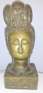 Vintage Bronze Oriental Buddha Statue Head with Symbols or Writings Hand Craved?
