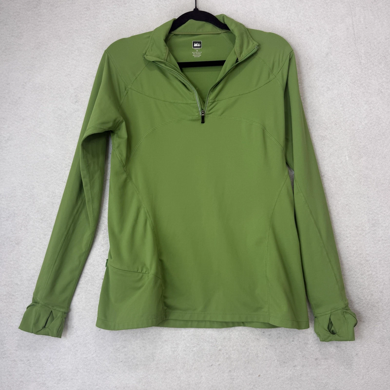 REI Pullover Womens Medium Green 1/4 Zip Mock Neck Long Sleeve Athletic Top