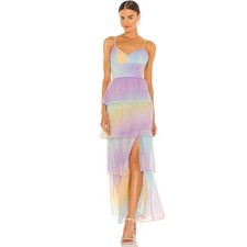 Amanda Uprichard Rainbow Chiffon Thaddea Maxi Dress