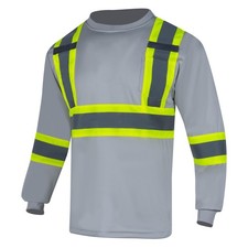 Men's High Vis Safety Work T Shirt ANSI Class 1 Reflective Long Sleeve Shirt ...