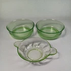 3 Small Vintage Green Uranium Depression Glass Uranium  Bowls