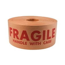 10 Rolls, Wolverine Fragile Printed Kraft Gummed Tape, 2.75" x 450', 5.5 Mil