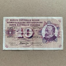 SWITZERLAND 10 FRANKEN Banknote ZURICH Currency Paper Money Swiss Note 1969