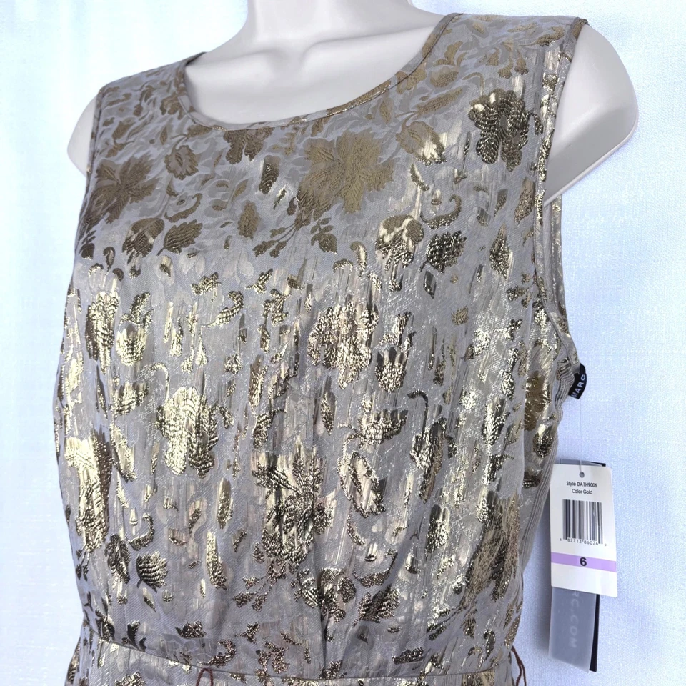 Vestido de cóctel Andrew Marc dorado brocado malla seda sin mangas para mujer talla 6 nuevo con etiquetas Foto 2 de 4