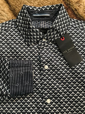Ted Baker Soren L/S Button Shirt Mens Size Small Ginkgo Print Navy Blue NWT 175