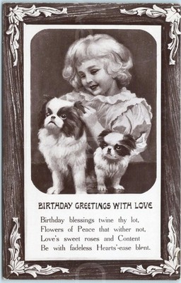 Halley s Comet Mention 1910 RPPC Geburtstag Postkarte Mädchen japanische Kinn Hunde Rhyl
