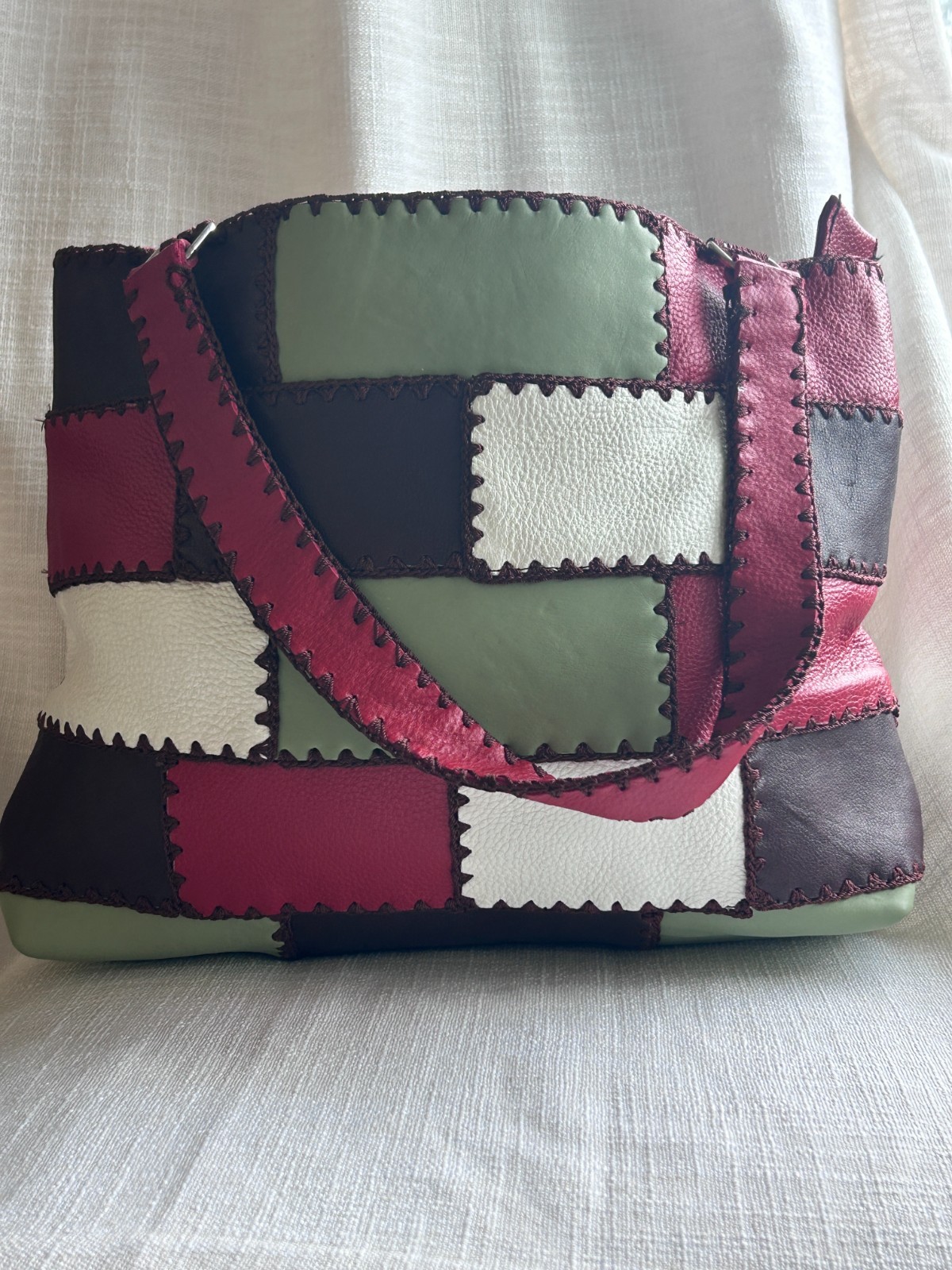 Handmade Leather Patchwork Shoulder Bag - image 1