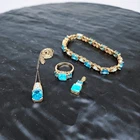 Vintage 925  Gold Tone Sterling Blue And Blue Opal  set Ring Size 7 Bracelet 7.5