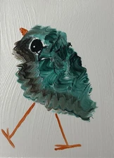 ACEO Original Painting, Bird Impressionism Oil Art, Emmer Plaxe, Animal Abstract