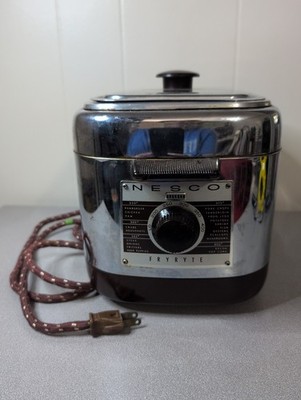 Vintage Nesco Fryryte Electric Chrome Deep Fryer 1950 Model N140E w Basket WORKS