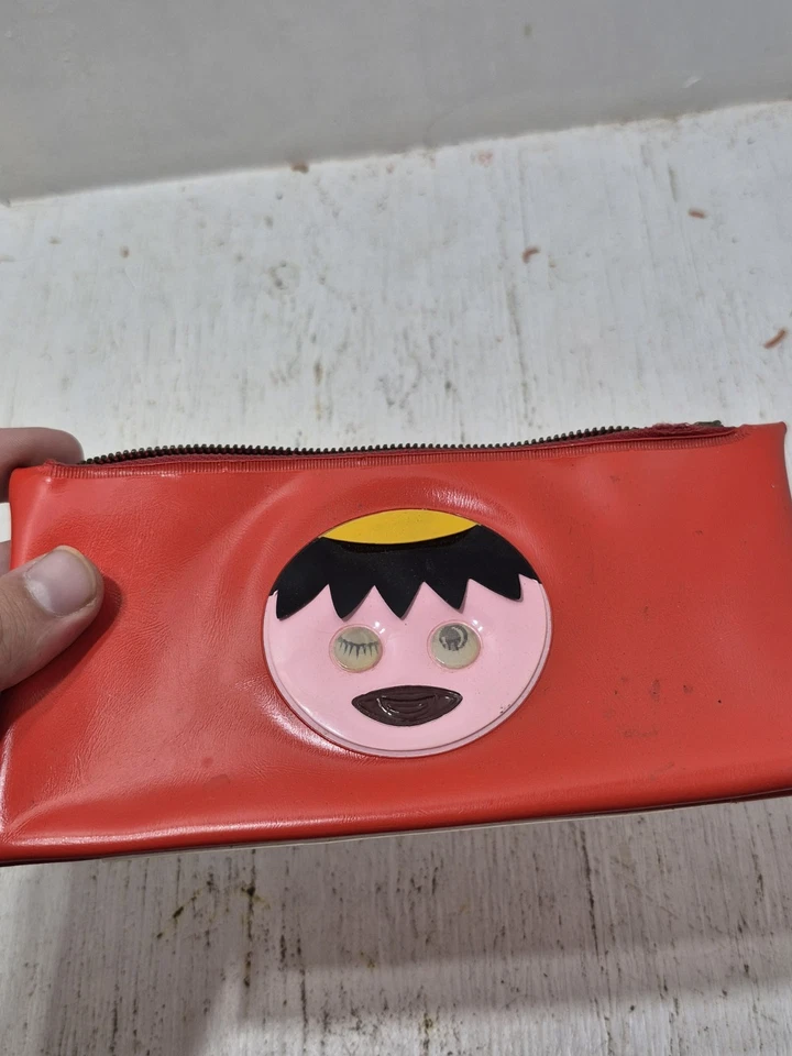 Винтажный виниловый пластиковый мерцающий бумажник с глазами на молнии японский ретро чехол для переноски - Изображение 3 из 4