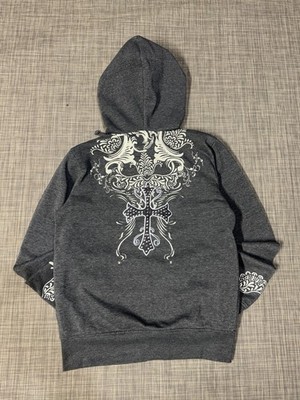 VTG Y2K Women s Zip Up Hoodie Sweatshirt Grey Size M Emo Goth Grunge