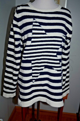 JOULES KNITWEAR STRIPED NAVY BLUE & WHITE FRENCH TERRY SWEATSHIRT WOMEN SZ 8