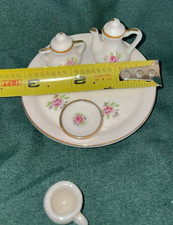Vintage TINY Mini Tea Set 7 Pcs Porcelain Pink Rose Childrens Tea Party