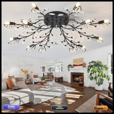 Ridiss SJD-15 Crystal Flush Mount Ceiling Light Black 12-Light Crystal Leaf