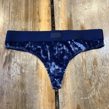 VICTORIA'S SECRET PINK Crushed Velvet Thong Panty VS Blue Small NWOT