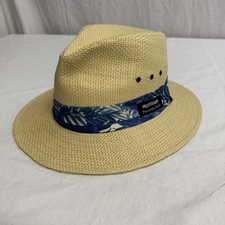 Vintage Original Panama Jack Blue Tropical Band Fedora Straw Hat Size Medium