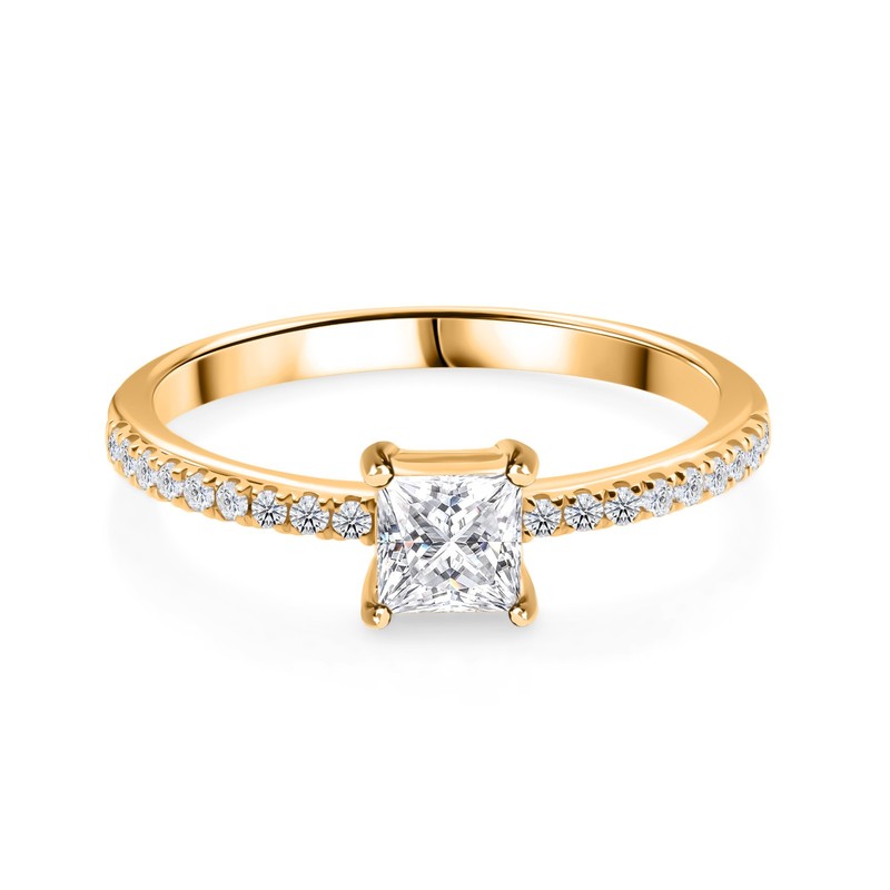 0.55 Ct Lab Grown CVD Princess Cut Diamond Ring Women Gift 9k Yellow Solid Gold