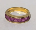 VINTAGE STERLING SILVER GOLD TONE UTC 925 CHINA SZ 7 DOME RING W/ PURPLE STONES