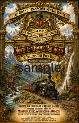 #ad Northern Pacific Railroad 11quot; x 17quot; train art vintage style poster $25.00
