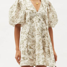 Zimmermann Floral Linen Puff Sleeve Mini Dress Size 2 Ivory Floral