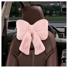 Cute Bow Car Headrest Pillowsoft Plush Car Neck Pillow Relieves Neck Pink
